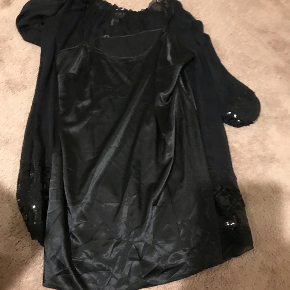 Sheer dress with slip dress attached, sequins at the bottom and on sleeves - Picture 3 of 7